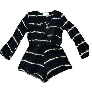 Lotus tie dye black and white long sleeve shorts romper | size S